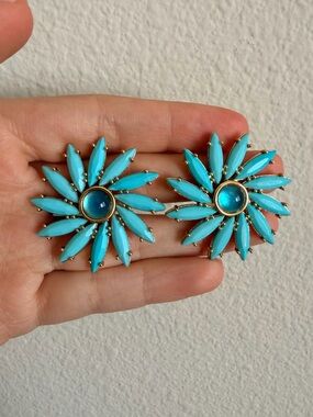 ✨ 💙YVES SAINT LAURENT Vintage Turquoise Flower Clip Earrings💙 ✨